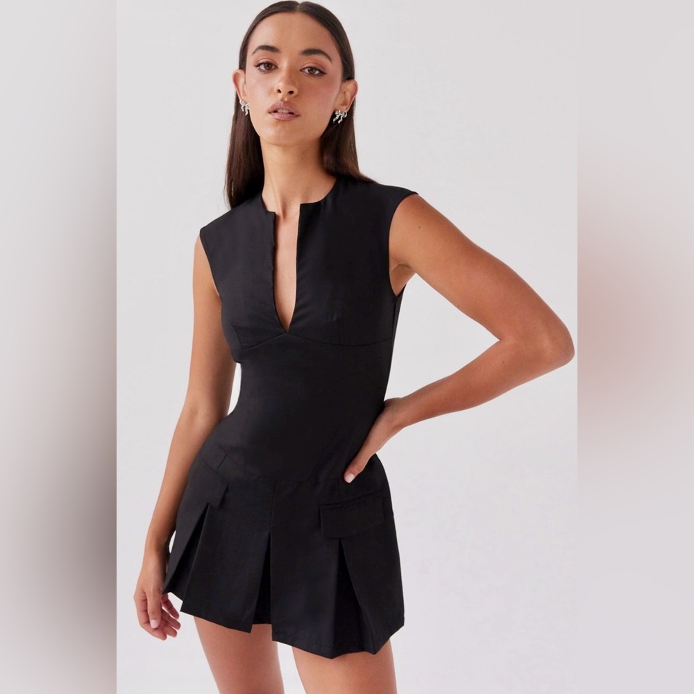 Peppermayo Black Mini Dress with Pleated Skirt